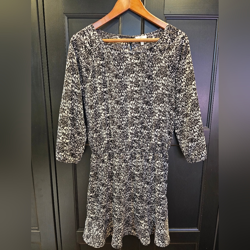 Joie Drop Elastic Waist Dress 3/4 Sleeve Black & White Print Size Small